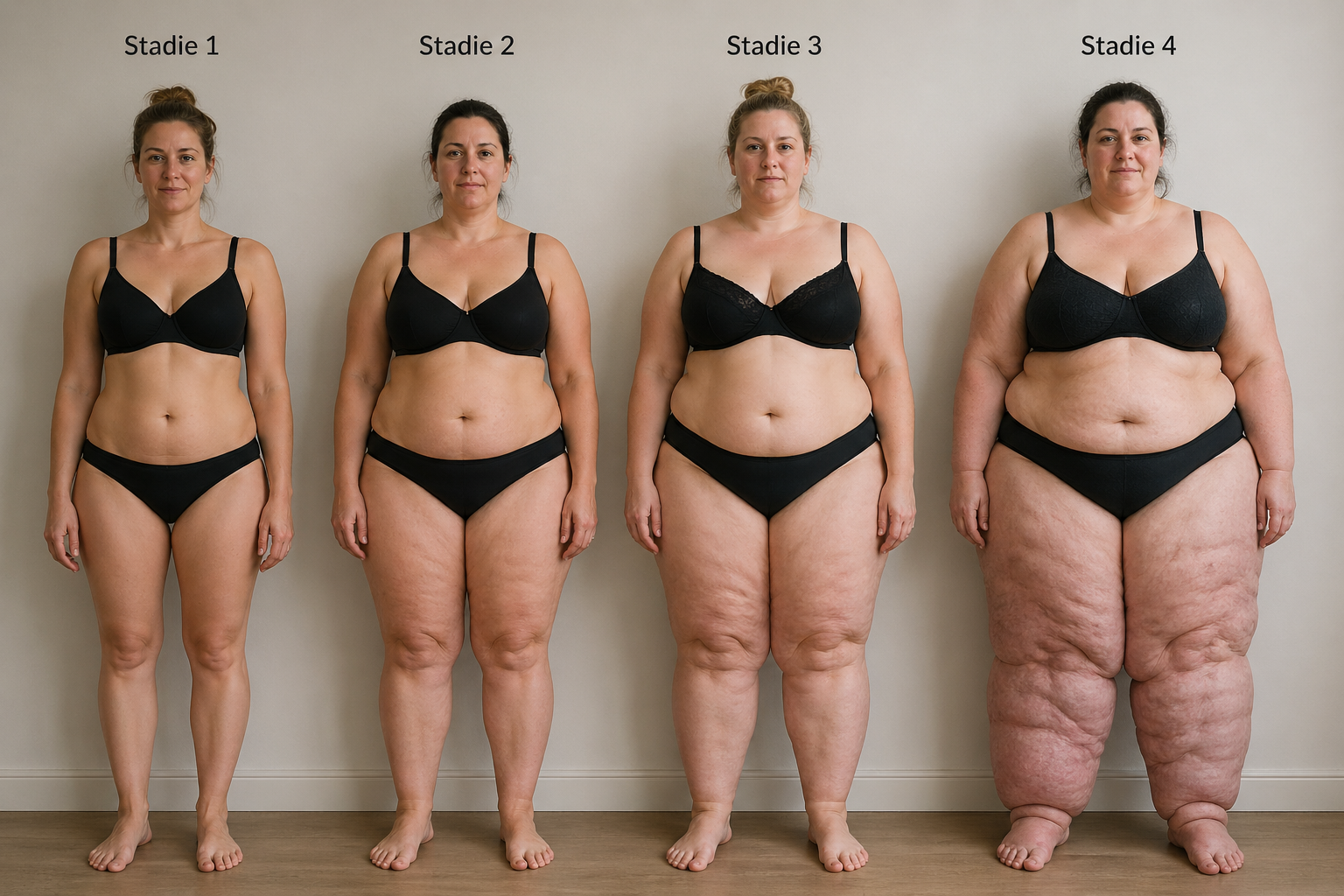 4 kvinder med lipøden i alle stadier